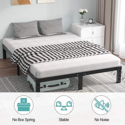 King Bed Frames, 16 Inch Bed Frames King Size Metals Platforms Bed Frames Not Boxs Spring Needed and Heavy Duty Steel Slats