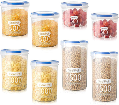 8 Pack Pantry Storage Containers with Lids for Rice Beans Coffee Seeds Nuts - Keep Your Kitchen Organized and Your Food Fresh ! Total 7800ml