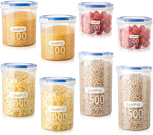 8 Pack Pantry Storage Containers with Lids for Rice Beans Coffee Seeds Nuts - Keep Your Kitchen Organized and Your Food Fresh ! Total 7800ml