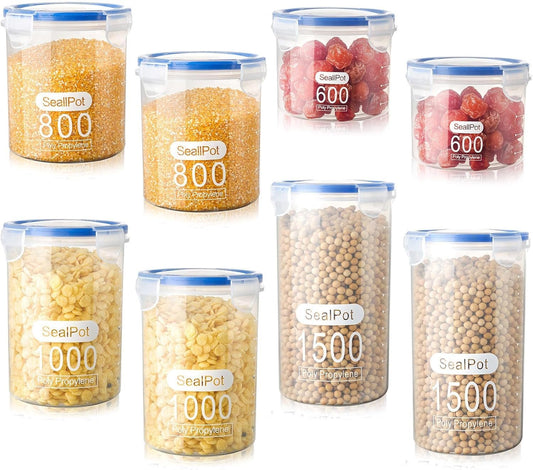 8 Pack Pantry Storage Containers with Lids for Rice Beans Coffee Seeds Nuts - Keep Your Kitchen Organized and Your Food Fresh ! Total 7800ml