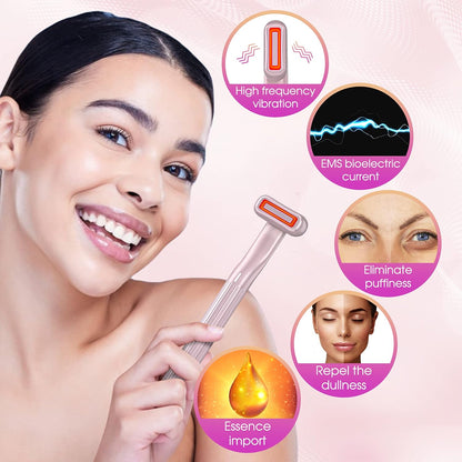 Dermal-Tech Advance 360 4-in-1 Facial Skincare Wand | Red Light Therapy for Face and Neck | Face Massager & Microcurrent Facial Device | Rose Gold