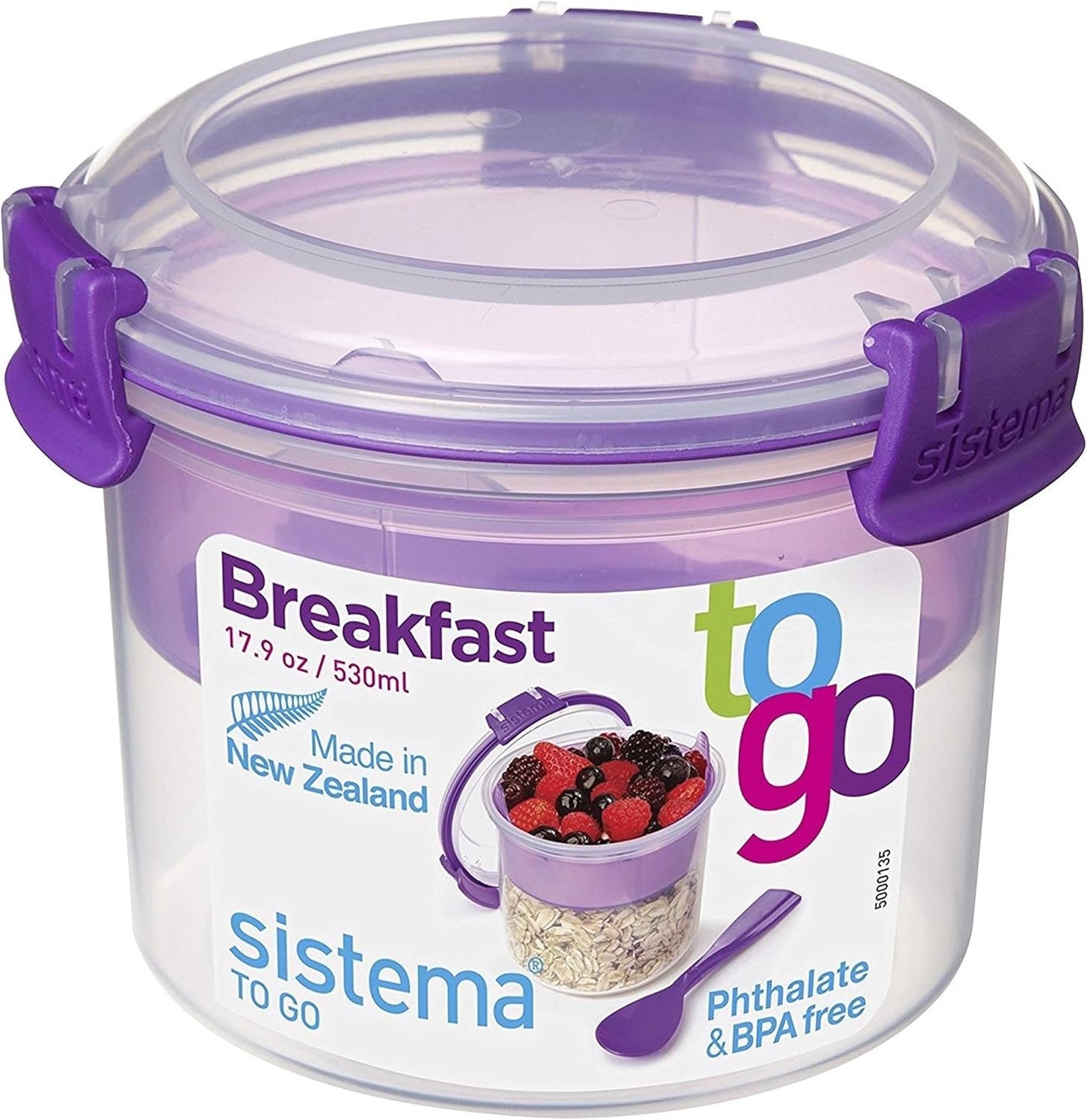 Sistema TO GO 21355 Breakfast 530ml Food Storage Container, Assorted colours, (colours may vary)