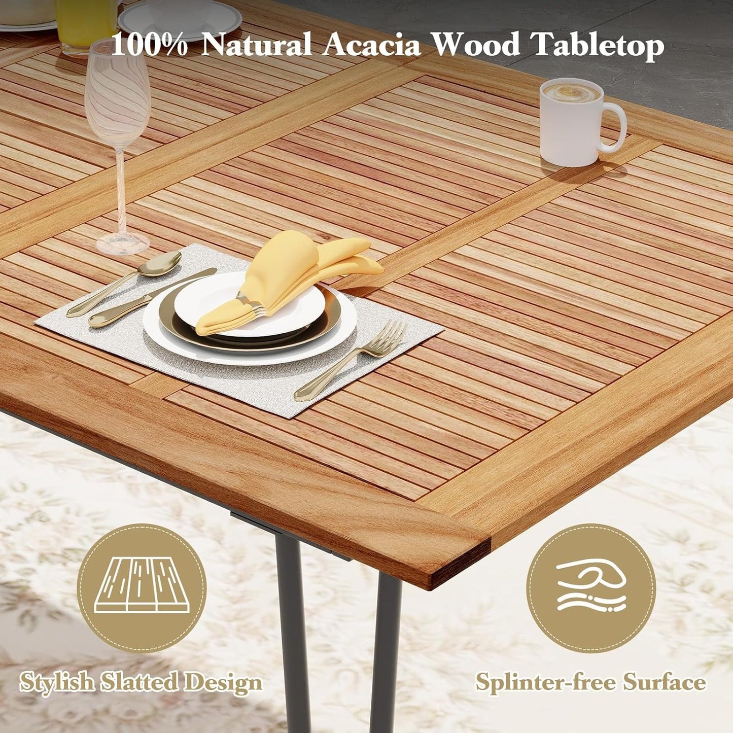 Tangkula 86.5-Inch Patio Dining Table, Indoor & Outdoor Dining Table w/Acacia Wood Tabletop & Metal Legs, Rectangular Wood Table w/Umbrella Hole for Patio Yard Deck, for 8 People