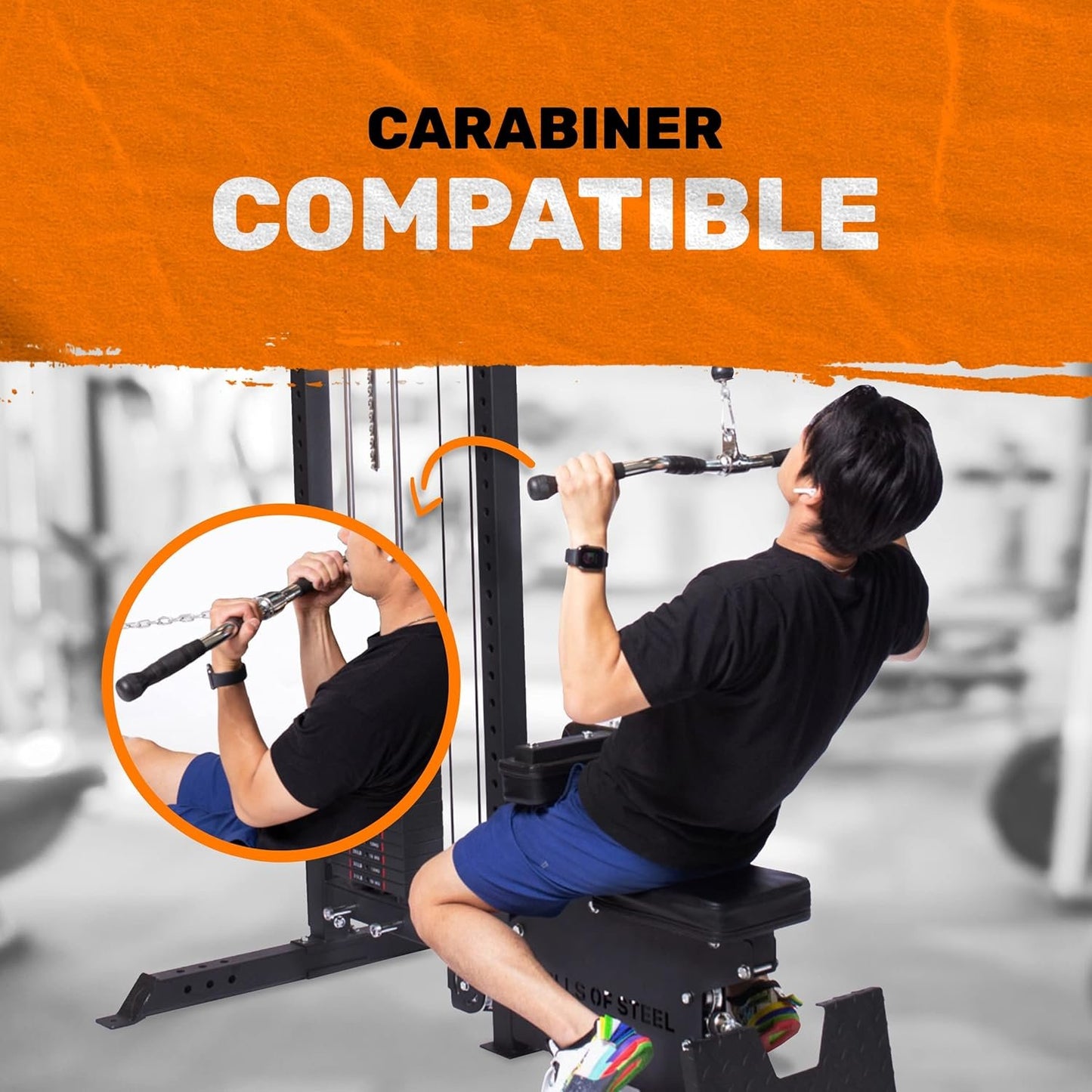 Bells of Steel Multi-Grip Curl Bar Cable Attachment - Commercial and Home Gym - Non-Slip Grip Tricep Bar, LAT Bar Pull Down Attachment - 25mm Diameter