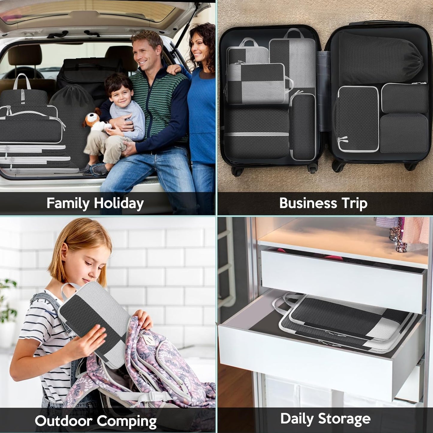 Avmvnvc Suitcase Organizer, 10 Piece Set Travel Organizer Space Saving Suitcase Organizer Compression Packing Cubes Packing Cubes Organizer Suitcase for Clothes, Cosmetics, Black
