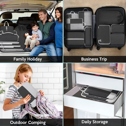 Avmvnvc Suitcase Organizer, 10 Piece Set Travel Organizer Space Saving Suitcase Organizer Compression Packing Cubes Packing Cubes Organizer Suitcase for Clothes, Cosmetics, Black