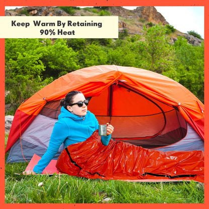 12 Set Emergency Sleeping Bag Survival Bivvy Sack Blanket with Whistles Lightweight Portable Thermal Survival Bag Thick Mylar Tent with Hood Extension Nylon Stuff Sack for Camping Hiking Outdoor