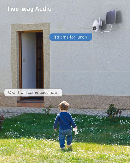 COCOCAM 2PCS Solar Camera Outdoor Wireless, 2K PTZ 2.4GHz Wi-Fi, Home Security, AI Motion Detection, Color Night Vision, 2-Way Audio, IP66, Cloud