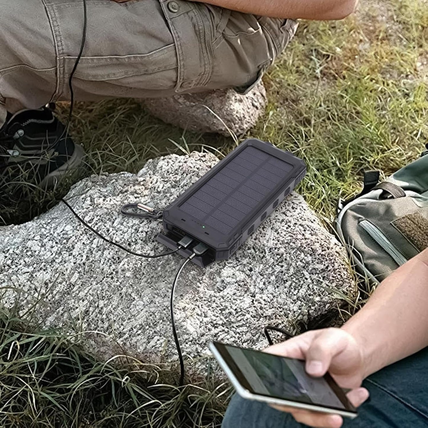 Solar Charger - Solar Charger Bank - Portable Chargers - Fast Charging Battery Pack | 20000mAh Wireless Fast Charging Device with Flashlight for Camping Hiking Outdoor