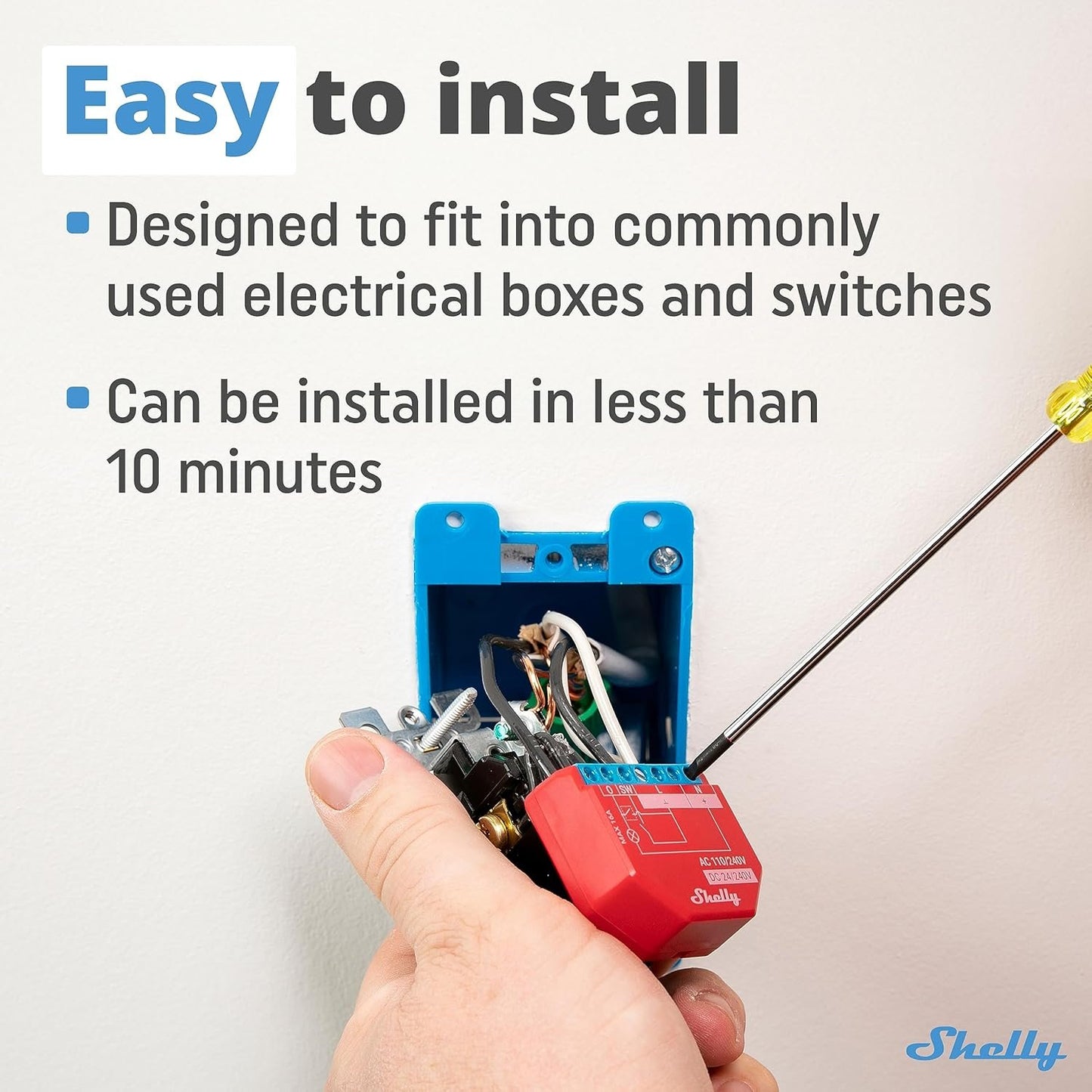 Shelly Plus 1PM | WiFi & Bluetooth Smart Relay Switch with Power Measurement | Home Automation | Alexa & Google Home Compatible | No Hub Required | Wireless Lighting Control