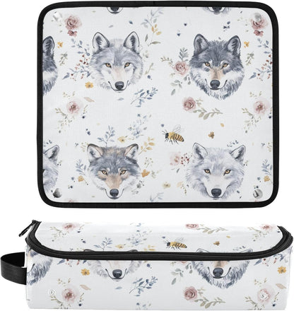 Borsa da viaggio estetica con lupi carini per capelli da donna con cuscinetto resistente al calore Strumenti di riscaldamento Borsa da viaggio Organizer per utensili caldi e accessori per la cura dei