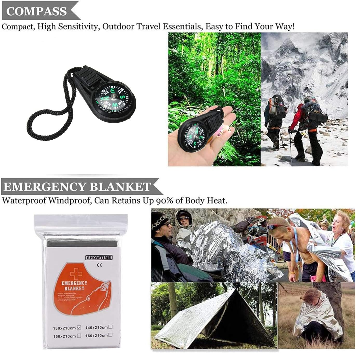 EZONEDEAL Survival Kit Outdoor Emergency Survival Tool Gear Kit for Camping Hiking Equipment Travelling or Adventures | Fire Starter, Compass, Blanket