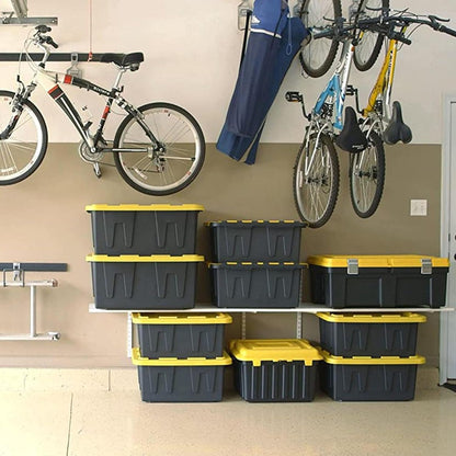 HOMZ 2-Pack Durabilt, Heavy Duty Plastic Storage Bins with Lids, 27 Gallon, Black/Yellow - Stackable Container Boxes for Home, Attic, and Garage Organization