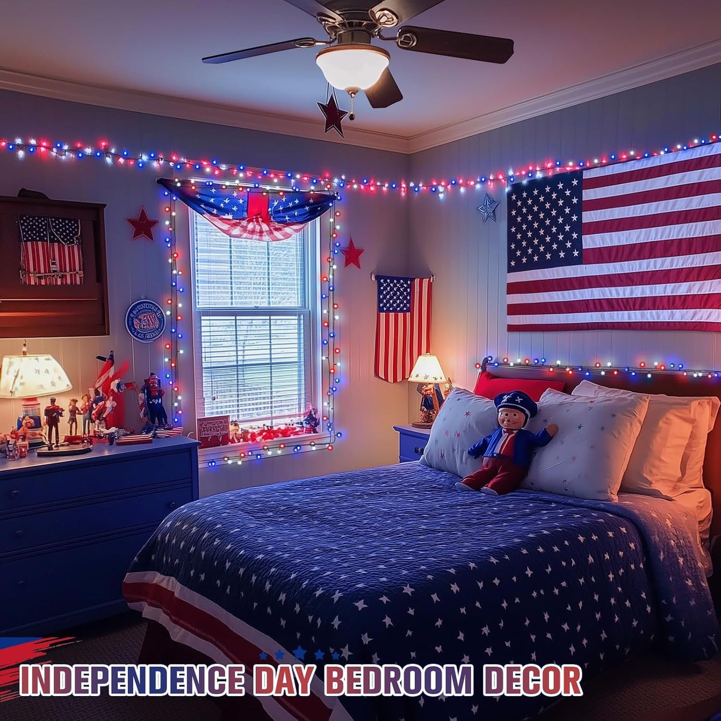 JMEXSUSS 250 LED Red White and Blue Lights for 4th of July Decorations - 91.5ft Connectable Patriotic Lights Outdoor Waterproof with 8 Modes for Home Yard Patio Party Decor