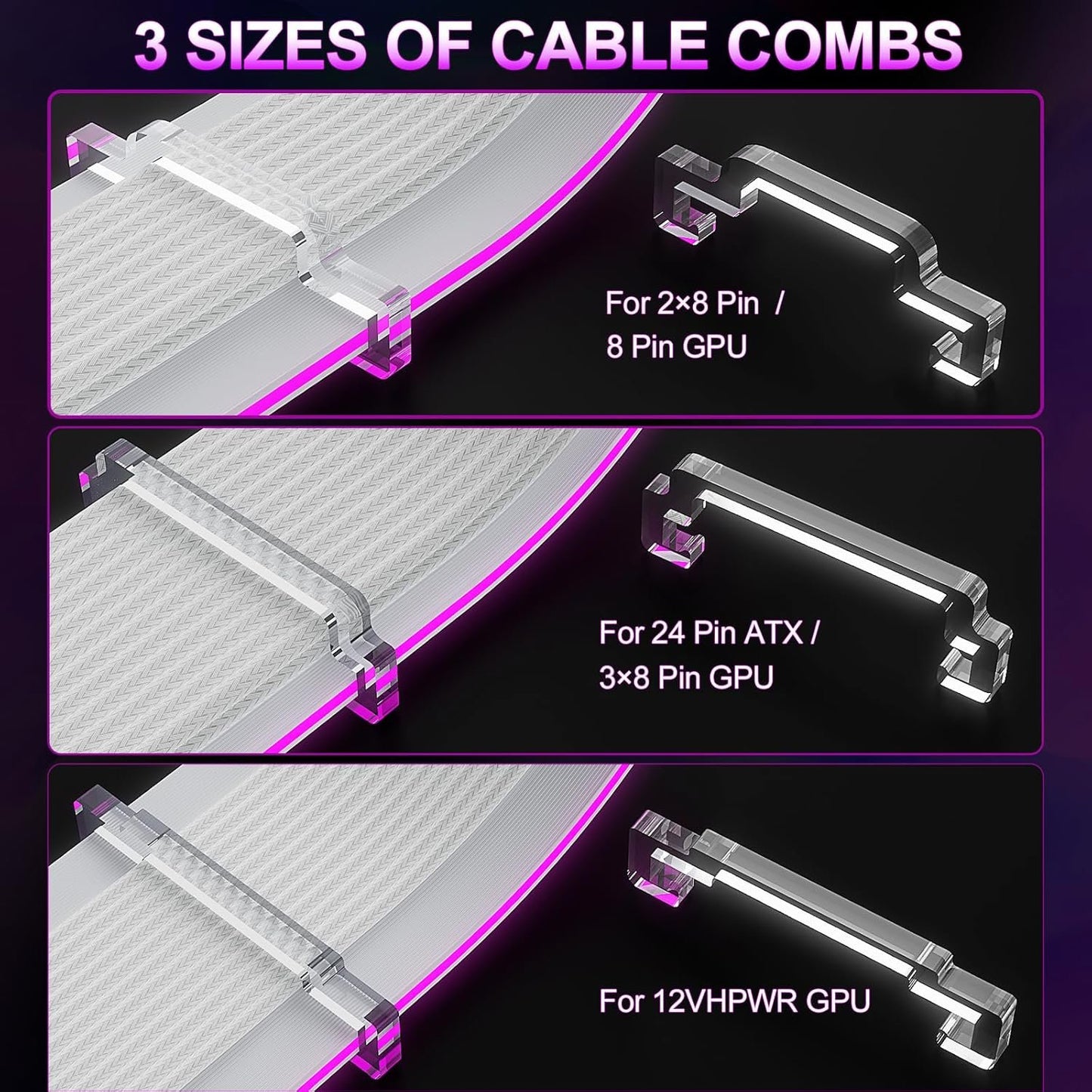 Sirlyr RGB PSU Cables Cover Set with Two Lighting Panels fit 24 Pin Motherboard,8 Pin GPU,12VHPWR PC Power Supply Extension Cable - Upgrade 120 LEDs 6 Light Strips with Wireless ARGB Control