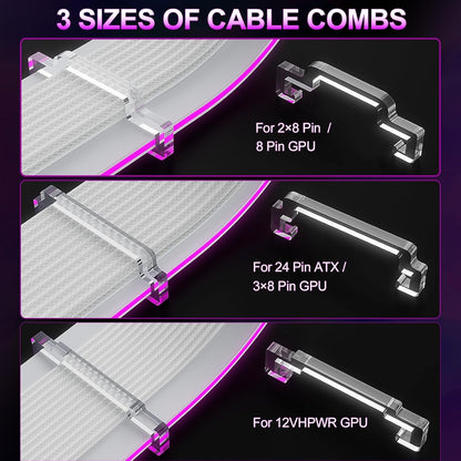 Sirlyr RGB PSU Cables Cover Set with Two Lighting Panels fit 24 Pin Motherboard,8 Pin GPU,12VHPWR PC Power Supply Extension Cable - Upgrade 120 LEDs 6 Light Strips with Wireless ARGB Control