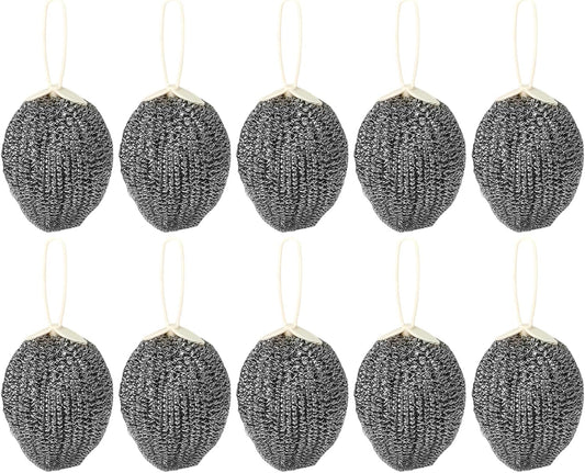 Stainless Steel Scrubber, 10 Piece Metal Kitchen Dish Scrubbing Sponges, 1.77 Inches Heavy Duty Scouring Pads for Dishwashing Pots, Pans, Sinks, Grills, Stoves, Racks, Cleaning
