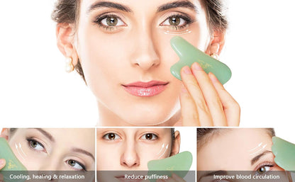 Set of 2 Facial Massagers for Skin Care, Facial Rejuvenation, Anti-wrinkles, Anti-Aging Facelift, Cosmetic Self-Treatment, Jade Massagers Gua Sha Plate for Women