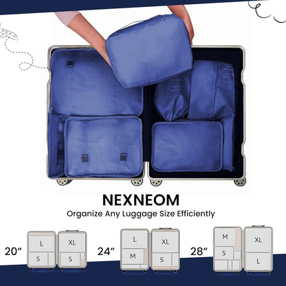 NEXNEOM Packing Cubes Blue Pack 9 - Multifunctional Clothing Sorting Package - Compression Packing Cube Nylon & Polyester Storage Bags Organisers - Waterproof Travel Packing Cube Set for Suitcase