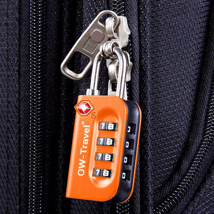 TSA Approved Luggage Locks Suitcase Locks OW-Travel 4 Digit Security Padlock, Combination Padlocks, Code Lock for Zipper, Luggage, Bag, Case, Backpack, Gym Locker, Tool Box, Outdoor, 03b) Orange 4
