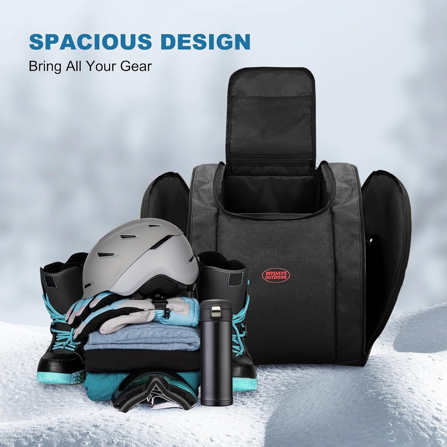 Ski Boot Bag Backpack, Ski Bags for Air Travel, Ski bag and Snowboard Boot Bag, Store Ski Gear and Transport Helmet Goggles Gloves Clothing, Great for Men, Women and Youth