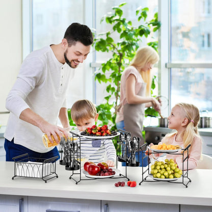 Sorbus Buffet Caddy — 7-Piece Stackable Set Includes Plate, Napkin, and Silverware Holder, 3-Tier Detachable Tabletop Organizer — Ideal for Kitchen, Dining, Entertaining, Parties,Thanksgiving (Black)