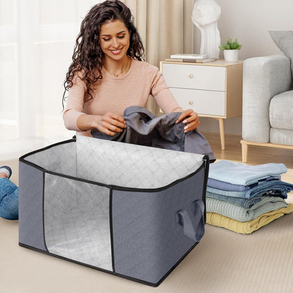 Fab totes 2-Pack Clothes Storage, Stackable Storage Bin Tote, Storage Containers for Organizing Bedroom, Closet, Home Organization and Storage with Lids, Grey
