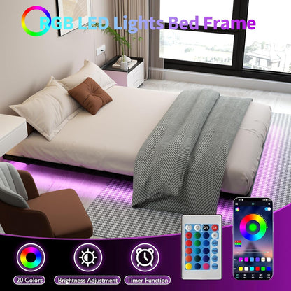 Floating Bed Frame Queen Size with Smart LED Lights Metal Platform Bed Easy Assembly No Box Spring Needed (Queen)