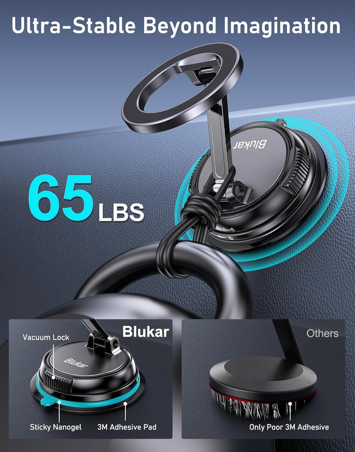 Blukar Car Phone Holder for MagSafe, Powerful Suction Cup & N52 Magnets Universal Magnetic Car Phone Holder, 360° Rotation, Car Accessories Compatible with iPhone 16/15/14/13/12