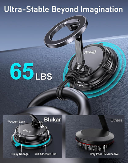 Blukar Car Phone Holder for MagSafe, Powerful Suction Cup & N52 Magnets Universal Magnetic Car Phone Holder, 360° Rotation, Car Accessories Compatible with iPhone 16/15/14/13/12