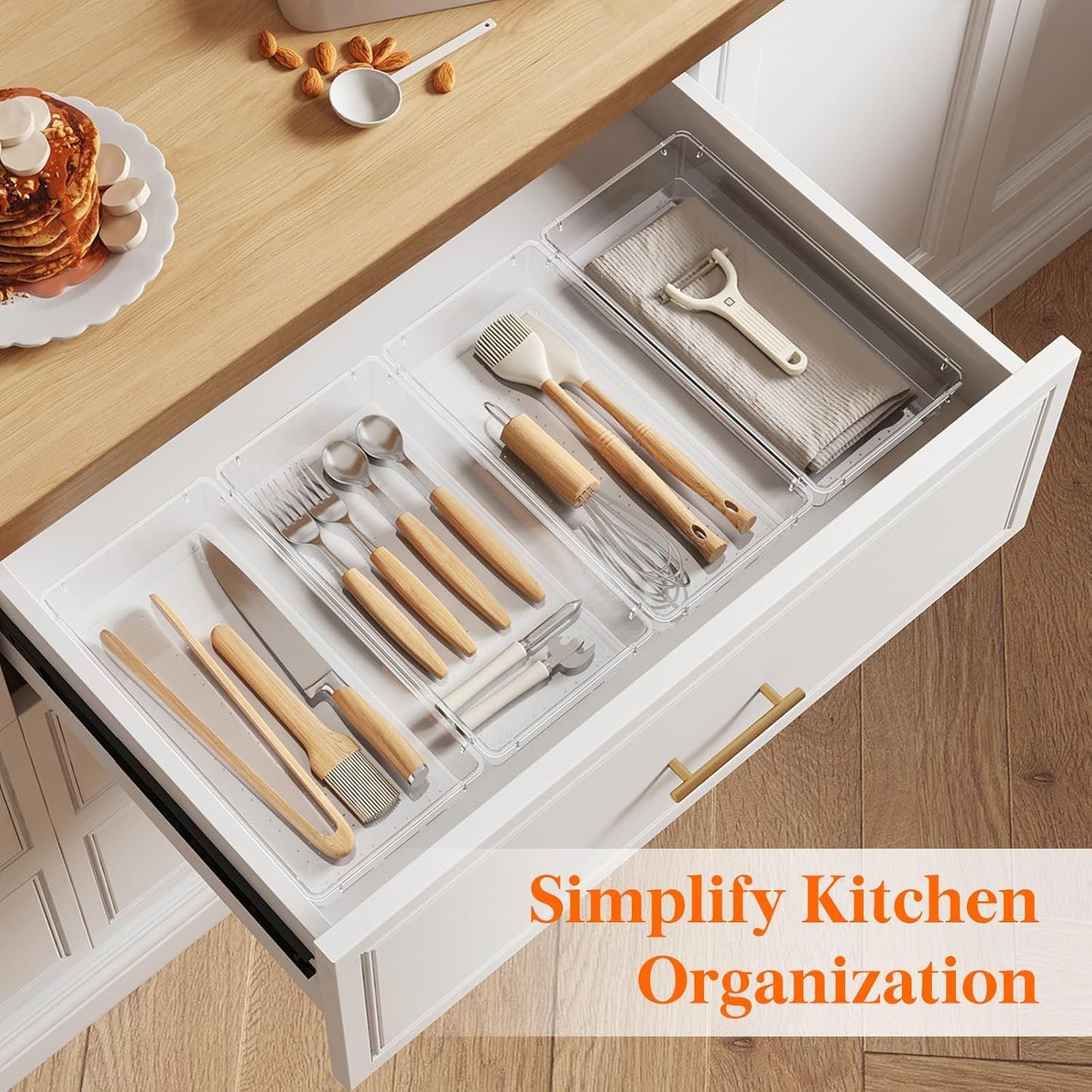 Lifewit Silverware Drawer Organizer, 5.75" x 11.65" Clear Utensil Tray for Kitchen Drawer, Stackable Plastic Flatware and Cutlery Storage Box Divider for Spoons Forks Knives Tools, 3 Pack