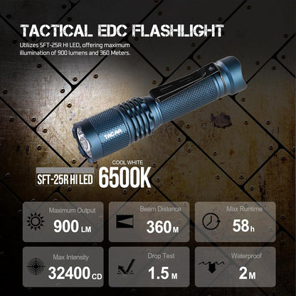 ACEBEAM TAC AA 2.0 Longest-Range AA Flashlight 360 Meters, 900 High Lumens Tactical EDC Flashlight Rechargeable, 6 Modes Pocket LED Super Bright Small Mini Flashlight for Camping, Home(SFT-25R HI)