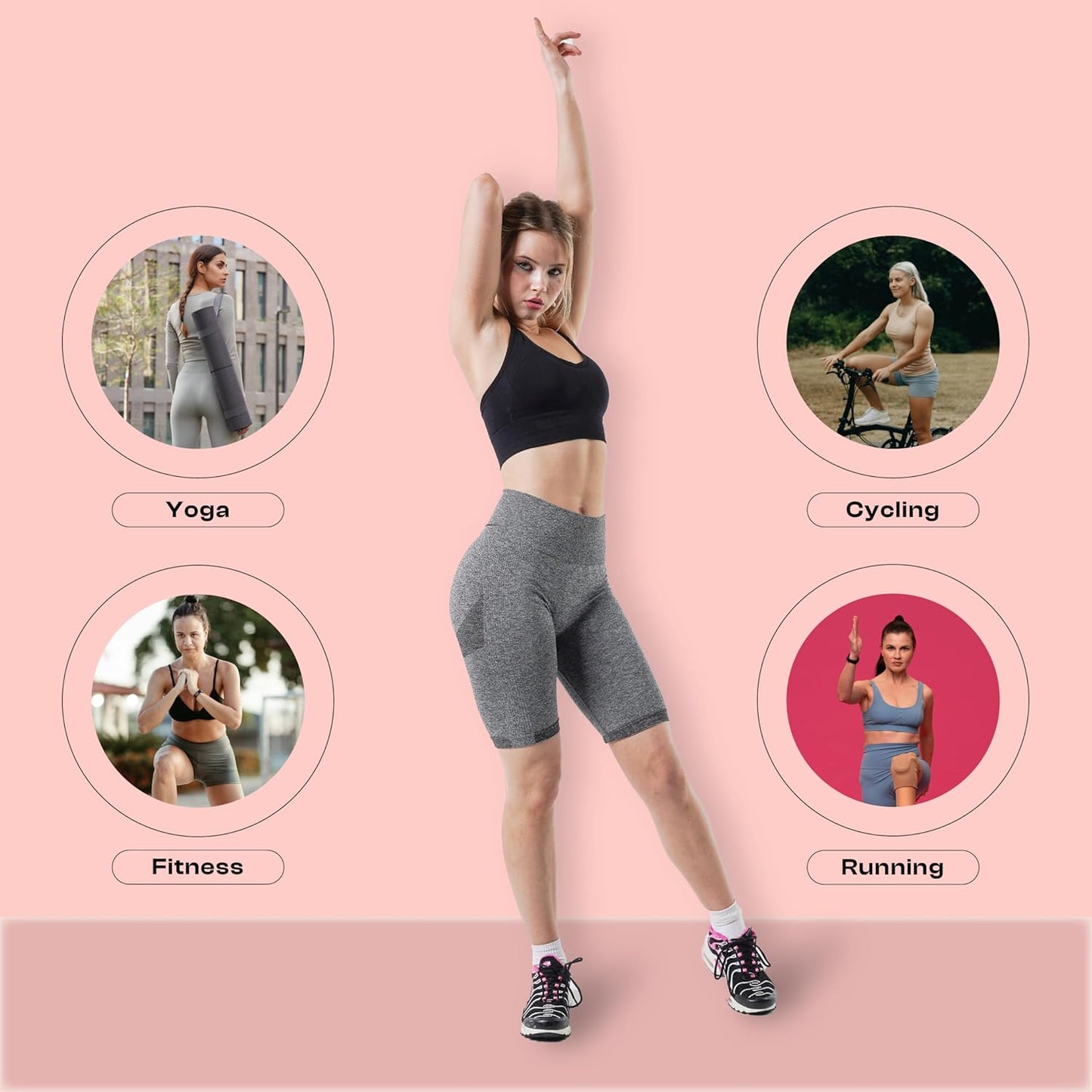PRIMEWEAR Women's Buttery Soft Biker Shorts 8" High Waisted Yoga Shorts with Tummy Control & Side Pockets Workout Athletic Shorts for Running Cycling & Gym