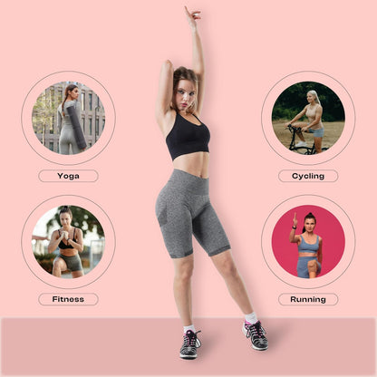 PRIMEWEAR Women's Buttery Soft Biker Shorts 8" High Waisted Yoga Shorts with Tummy Control & Side Pockets Workout Athletic Shorts for Running Cycling & Gym