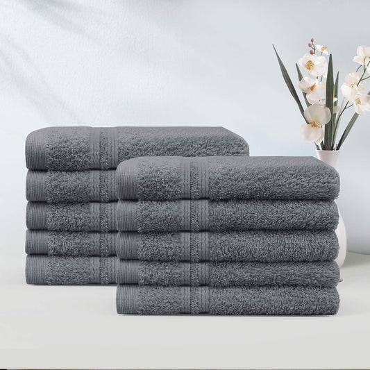LINENOVA 100% Cotton Face Washer Towel (10 Pack) - Ultra-Soft, 500GSM Highly Absorbent Quick Dry - Great Value Ribbon Gift Pack - Perfect for Hotel, Gym, Spa, Kitchen - 30x30cm - Charcoal