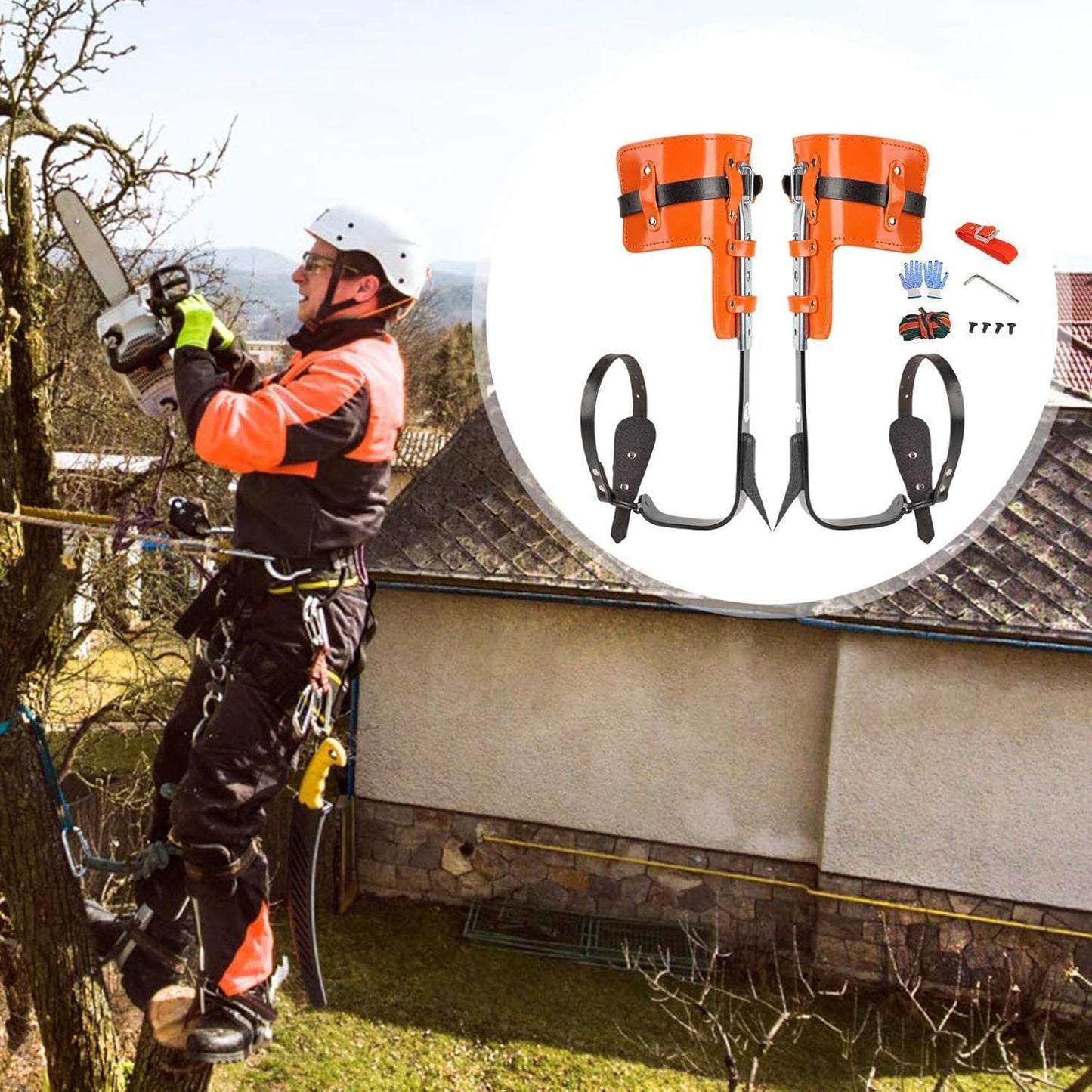 Qzdtue Tree Climbing Gear, Height Adjustable Spikes Kit, High-Strength Climbing Spurs, Workers Safety Accessories, Sturdy Climber Tool For Jungle Survival, Logging, And Outdoor Adventures