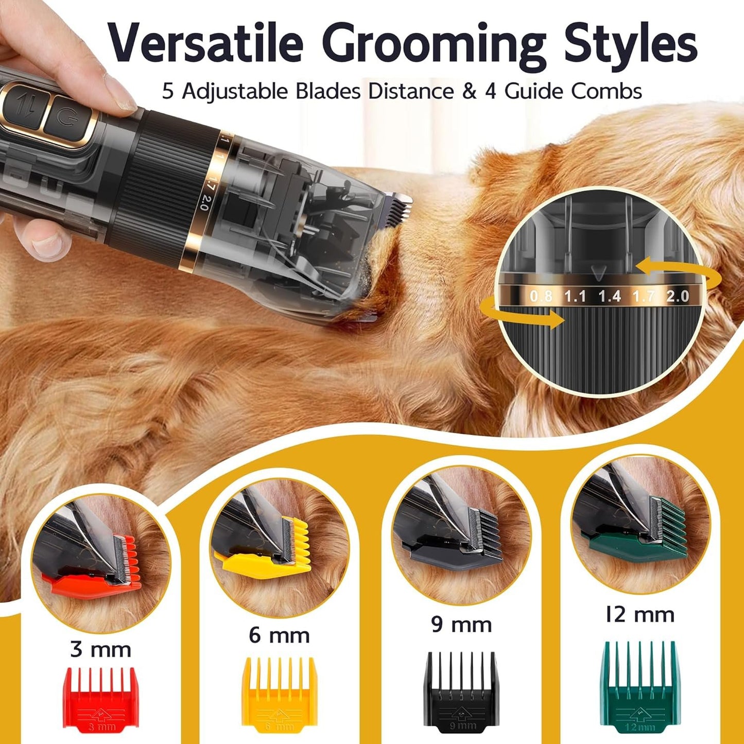 FURBONA Dog Grooming Kit with LED Display, 3-Speed, Low Noise, Rechargeable, Cordless, Waterproof Clippers for Dogs Cats Small & Large Pets with Thick Coats