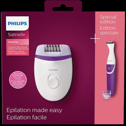 Philips Satinelle Essential Corded Compact epilator with Bikini Trimmer, BRP505/00