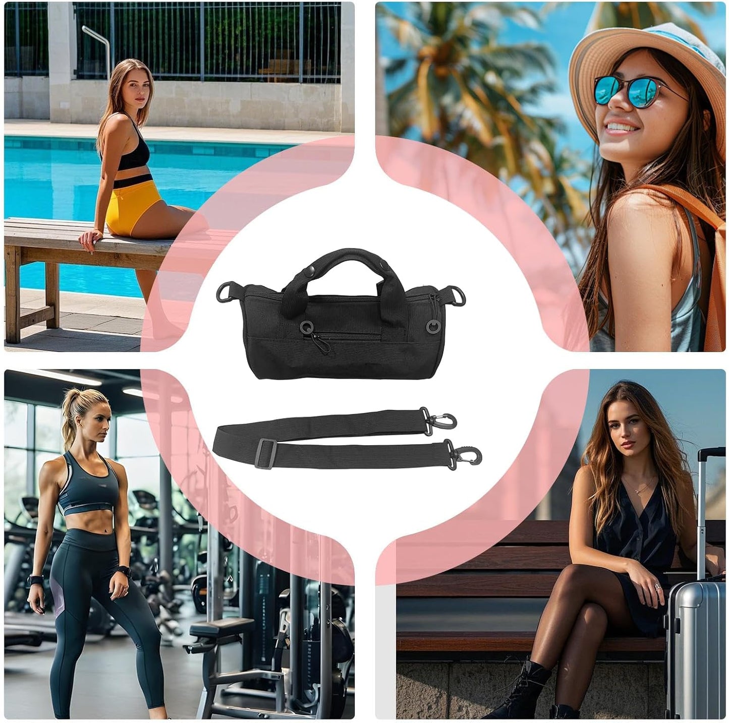 Gym Bag, Barrel Shape Carrier, 11,02 x 5,91 pollici Ampia capacità, regolabile Shoulder Strap, Swim Gear Bag for Men, Women, Hiking, Dance, Yoga, School, and Workout, Nero , Se référer au descriptif