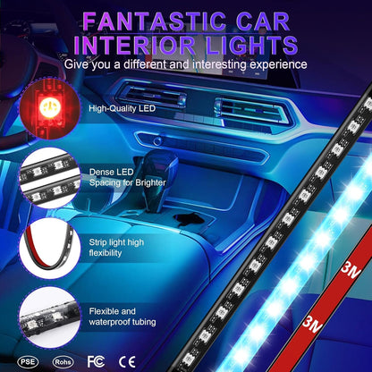 LivTee Smart RGB LED Interior Lights, 2 Lines Design with USB Port, App Control, Music Mode and DIY Mode, Car Accessories Gifts for Women Men