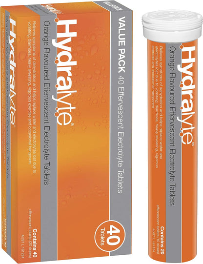 Hydralyte Effervescent Electrolyte Tablets Orange Flavoured 40 Tablets