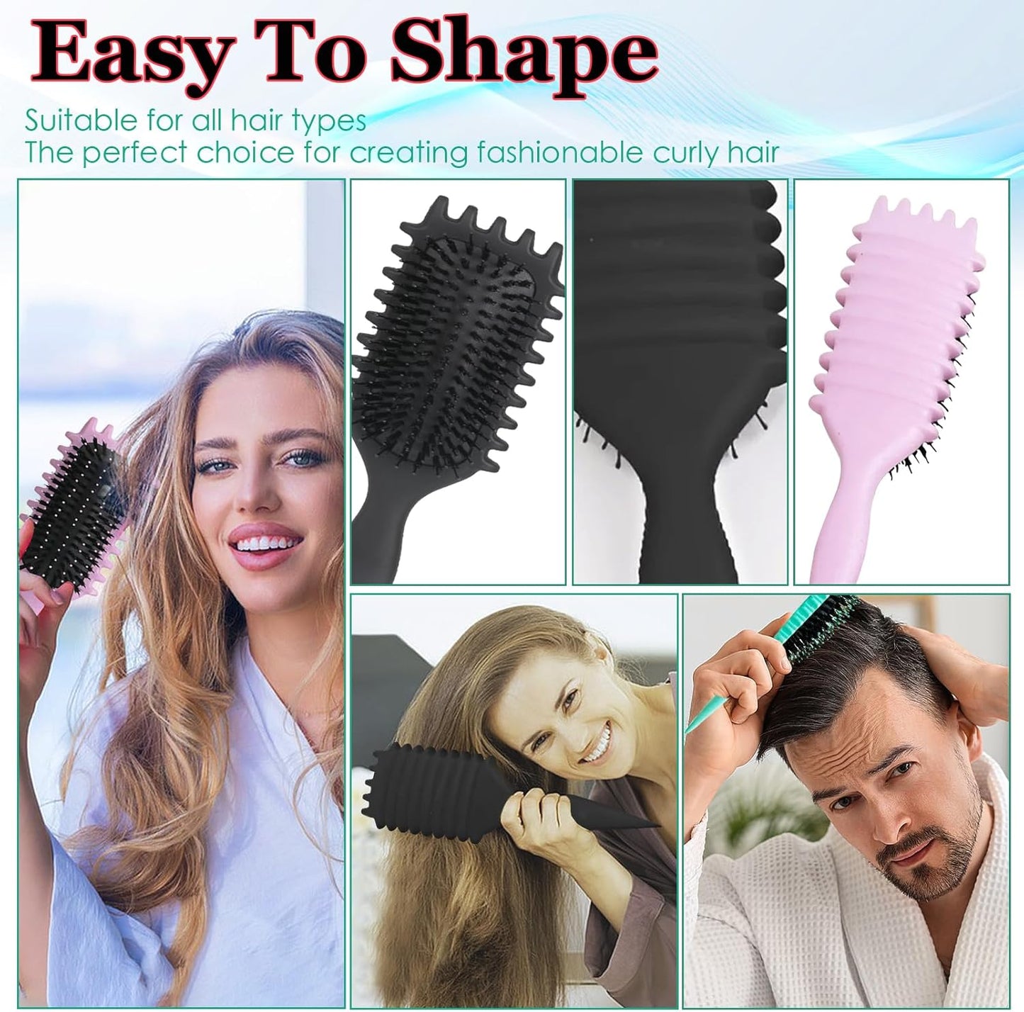Black Detangling Brush for Curly Hair - Styling Brush for Curly, Wavy, Thick & Frizzy Hair - Gentle on Scalp, Reduces Breakage & Frizz - Perfect for Men, Women