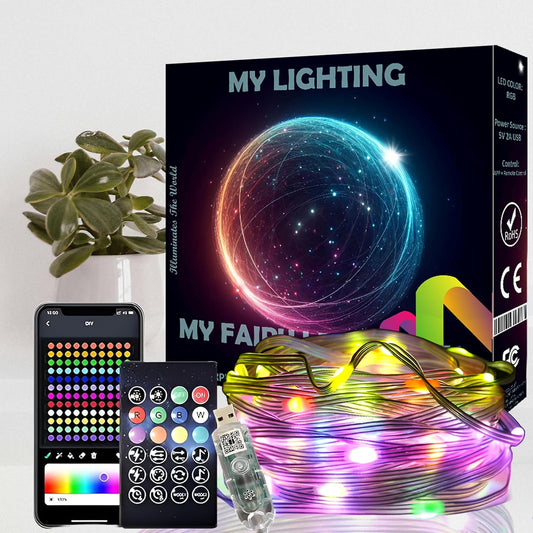 My Lighting Smart Fairy String Lights 10M 100 LED RGB Music Sync Color Changing, USB Powered, WiFi Remote APP Control Waterproof for Birthday, Halloween, Christmas Party Decor