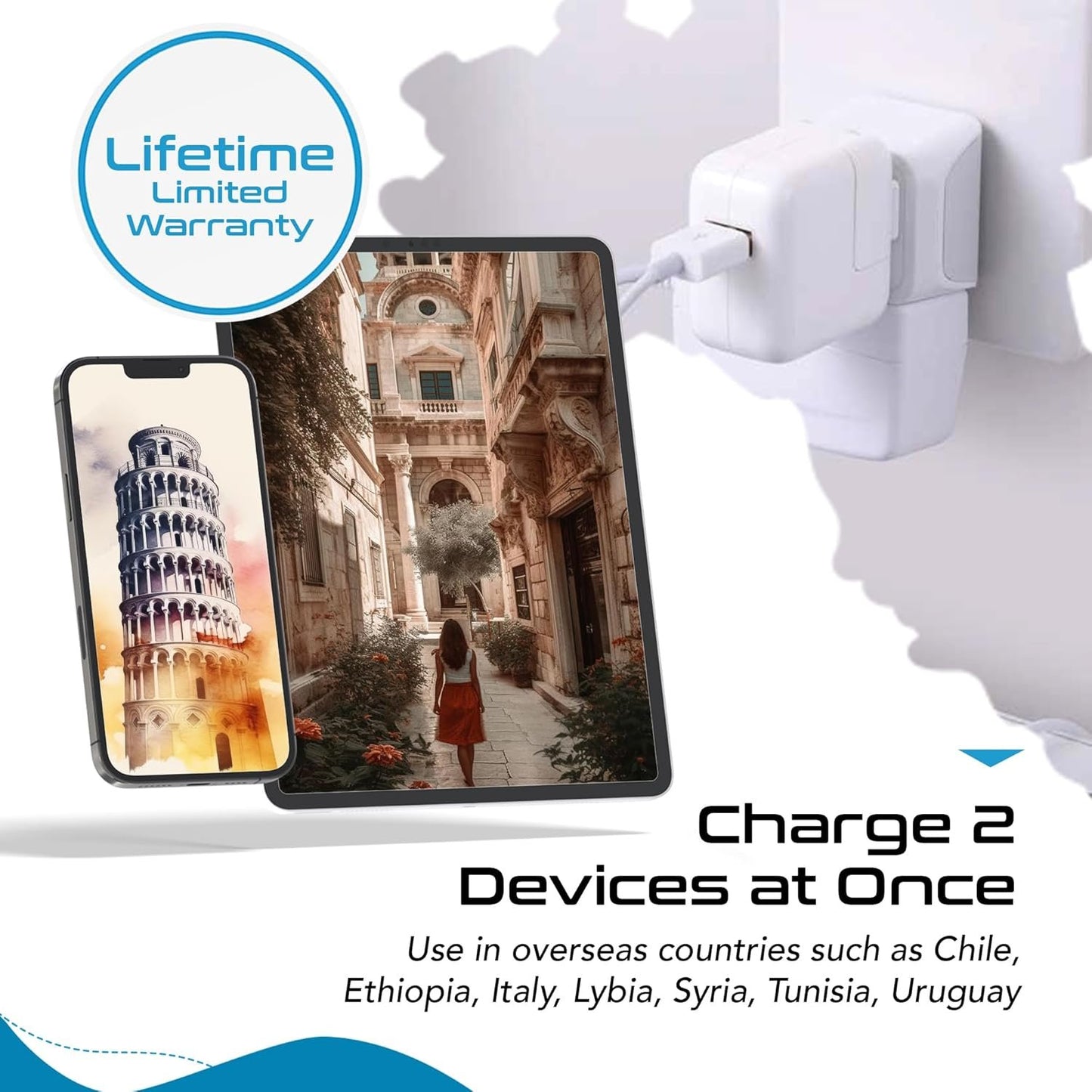 Ceptics Canada to Italy, Chile, Libya Travel Adapter (Type L) - Dual Input - Ultra Compact - Charge your Cell Phone, Laptops, Tablets (CT-12A, 3 Pack)
