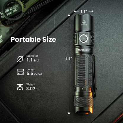 sofirn SP35T Tactical Flashlight, 3800 Lumens Super Bright Pocket LED Torch Rechargeable with Dual Switch, IPX8 Water Resistance, EDC Flashlight for Camping, Hiking, Emergency