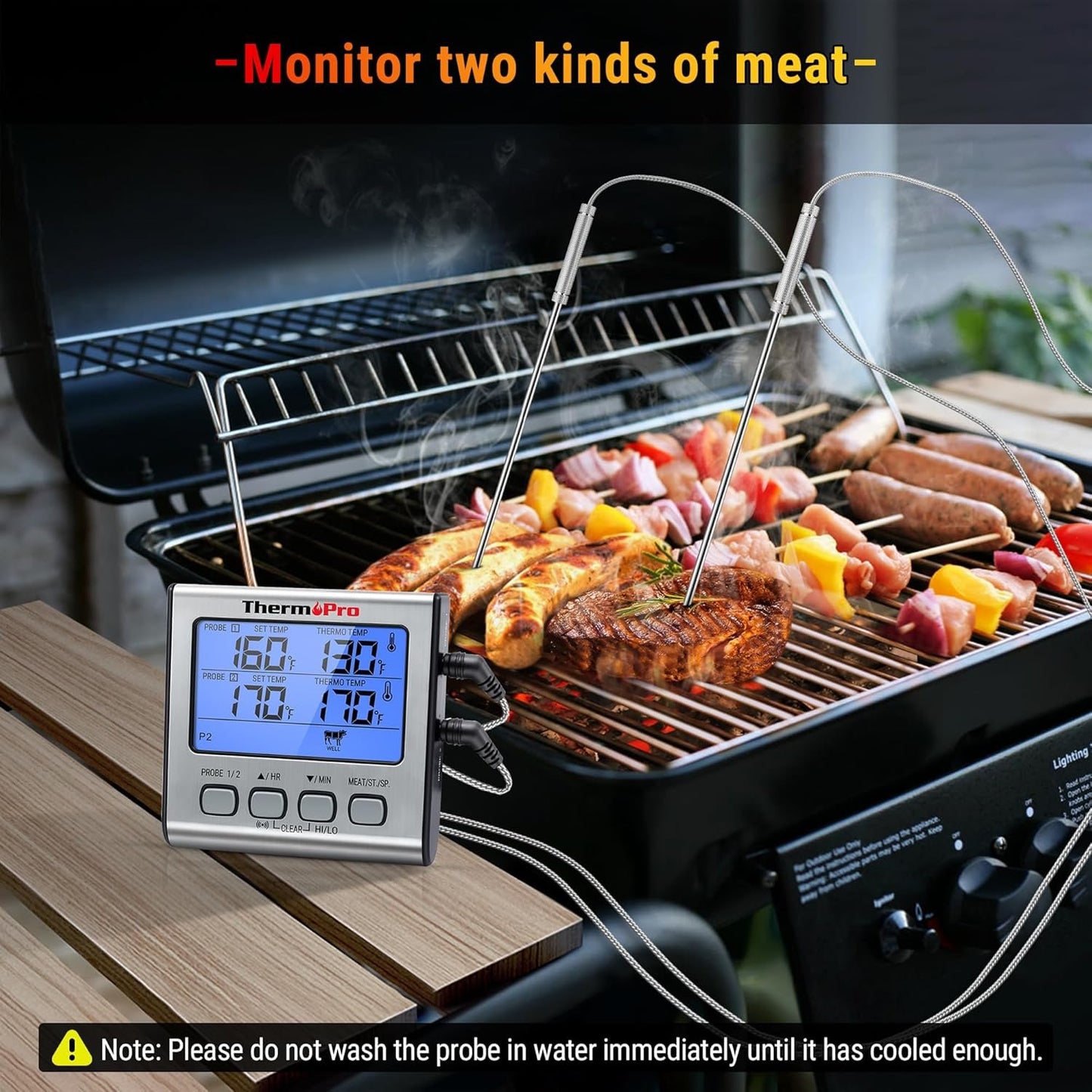 ThermoPro TP17 Digital Meat Thermometer with Dual Temperature Probe Large Backlight LCD Food Thermometer with Timer for Kitchen Oven BBQ Cooking Thermometer