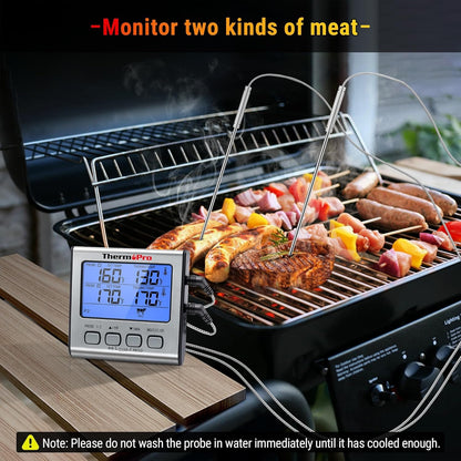 ThermoPro TP17 Digital Meat Thermometer with Dual Temperature Probe Large Backlight LCD Food Thermometer with Timer for Kitchen Oven BBQ Cooking Thermometer