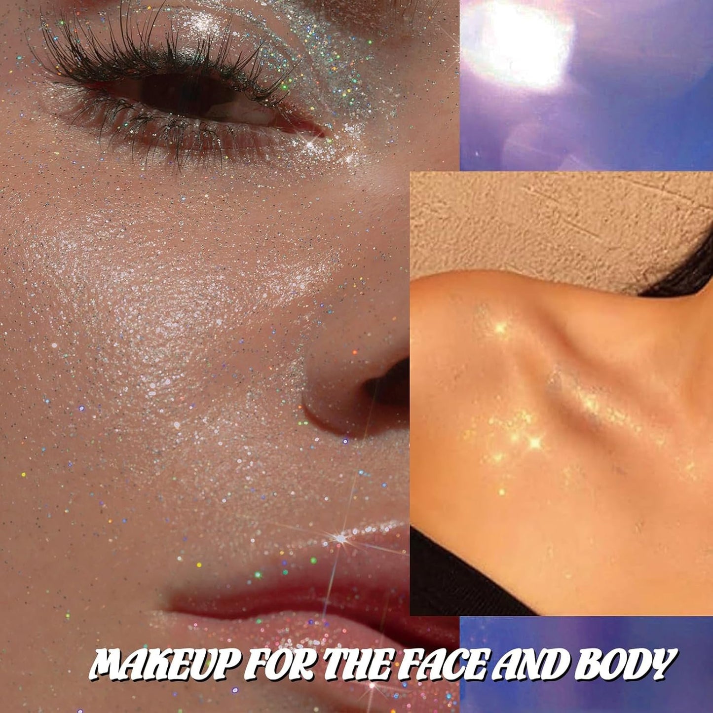 Face Glitter, Body Glitter, Glitter Makeup Face Paint for Eye Lip Hair, Festival Rave Accessories, Safe for Face, Easy Application & Removal, Silver Glitter