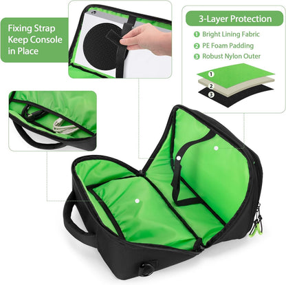 PGmoon Travel Carrying Case Compatible with Xbox Series S, Storage Carry Bag with Padded PE Foam Liner for Controllers, Cables and More Accessories (Patent Design)