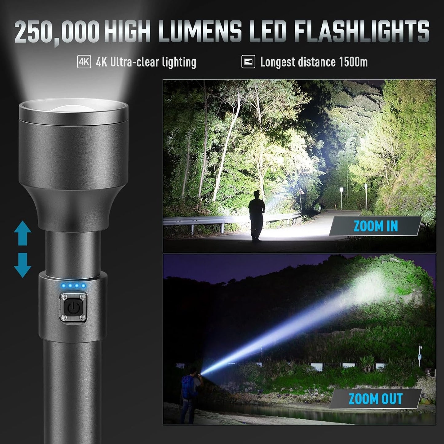 MIAOKE 250,000 Flashlights High Lumens, IPX7 & Zoomable XHP-90 Led Super Bright Rechargeable Flashlight with 3 Lighting Modes for Home, Hunting, Camping, Emergencies-Best for Man-DiscoverPro
